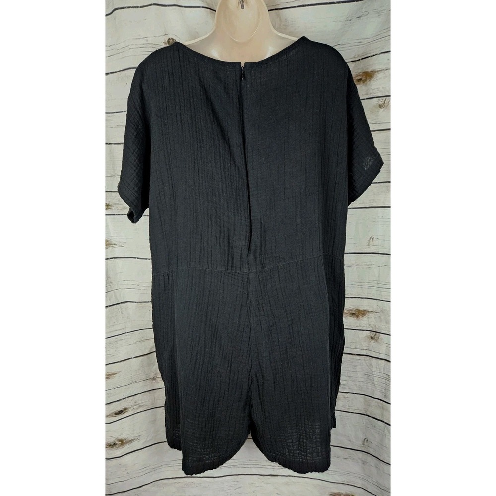 Eileen Fisher Black Cotton Gauze Romper L 100% Cotton One Piece Short Sleeves - Picture 6 of 8
